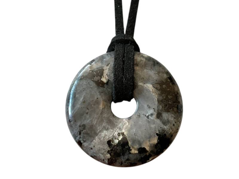 Steinfixx® Lange Kette echter Edelsteindonut 30 mm, incl. Geschenkbox, viele Varianten (incl. Wildlederband 80 cm, Handmade), zusätzlich wahlweise mit Silber- oder Goldspirale von Steinfixx®