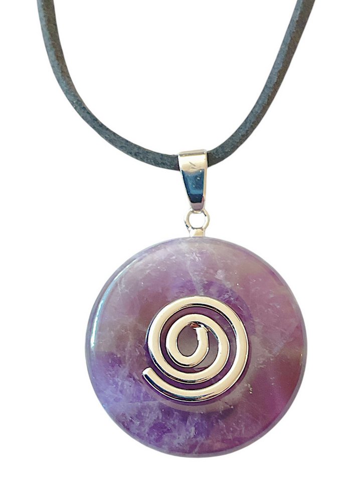 Steinfixx® Lange Kette echter Edelsteindonut 30 mm, incl. Geschenkbox, viele Varianten (incl. Wildlederband 80 cm, Handmade), zusätzlich wahlweise mit Silber- oder Goldspirale von Steinfixx®