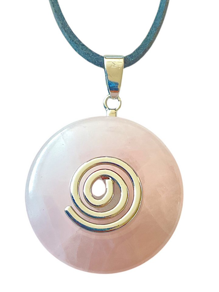 Steinfixx® Lange Kette echter Edelsteindonut 30 mm, incl. Geschenkbox, viele Varianten (incl. Wildlederband 80 cm, Handmade), zusätzlich wahlweise mit Silber- oder Goldspirale von Steinfixx®