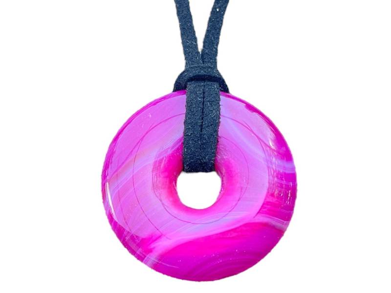 Steinfixx® Lange Kette echter Edelsteindonut 30 mm, incl. Geschenkbox, viele Varianten (incl. Wildlederband 80 cm, Handmade), zusätzlich wahlweise mit Silber- oder Goldspirale von Steinfixx®