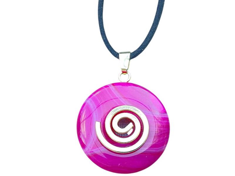 Steinfixx® Lange Kette echter Edelsteindonut 30 mm, incl. Geschenkbox, viele Varianten (incl. Wildlederband 80 cm, Handmade), zusätzlich wahlweise mit Silber- oder Goldspirale von Steinfixx®