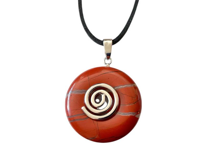 Steinfixx® Lange Kette echter Edelsteindonut 30 mm, incl. Geschenkbox, viele Varianten (incl. Wildlederband 80 cm, Handmade), zusätzlich wahlweise mit Silber- oder Goldspirale von Steinfixx®