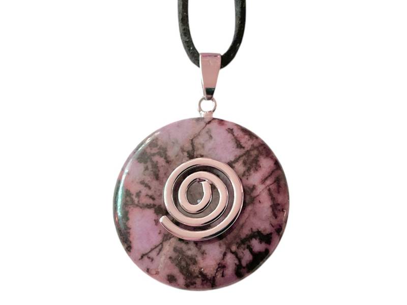 Steinfixx® Lange Kette echter Edelsteindonut 30 mm, incl. Geschenkbox, viele Varianten (incl. Wildlederband 80 cm, Handmade), zusätzlich wahlweise mit Silber- oder Goldspirale von Steinfixx®