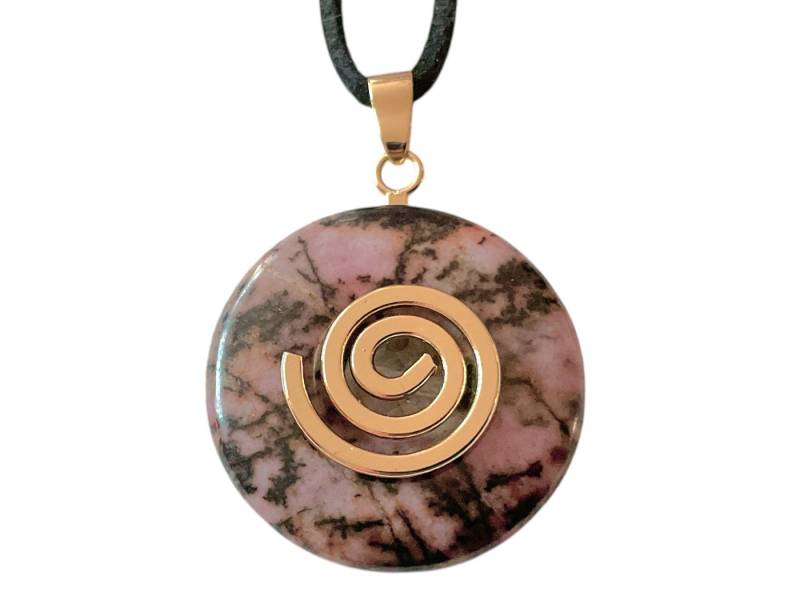 Steinfixx® Lange Kette echter Edelsteindonut 30 mm, incl. Geschenkbox, viele Varianten (incl. Wildlederband 80 cm, Handmade), zusätzlich wahlweise mit Silber- oder Goldspirale von Steinfixx®