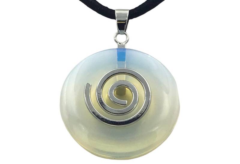 Steinfixx® Lange Kette echter Edelsteindonut 30 mm, incl. Geschenkbox, viele Varianten (incl. Wildlederband 80 cm, Handmade), zusätzlich wahlweise mit Silber- oder Goldspirale von Steinfixx®