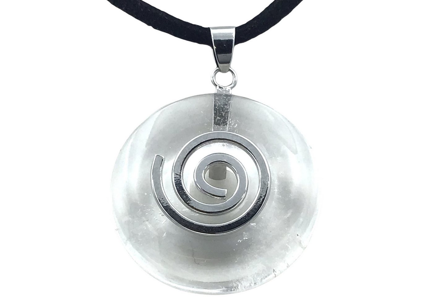 Steinfixx® Lange Kette echter Edelsteindonut 30 mm, incl. Geschenkbox, viele Varianten (incl. Wildlederband 80 cm, Handmade), zusätzlich wahlweise mit Silber- oder Goldspirale von Steinfixx®