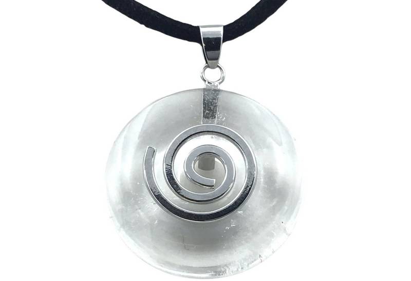 Steinfixx® Lange Kette echter Edelsteindonut 30 mm, incl. Geschenkbox, viele Varianten (incl. Wildlederband 80 cm, Handmade), zusätzlich wahlweise mit Silber- oder Goldspirale von Steinfixx®