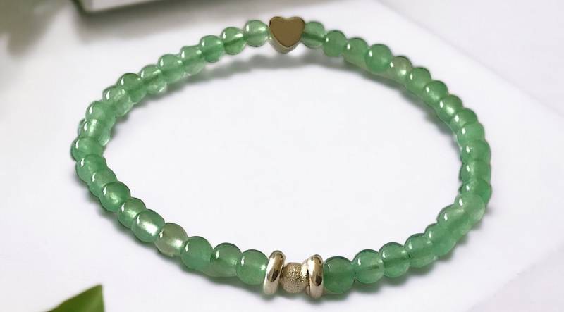 Steinfixx® Perlenarmband Aventurin Perlenarmband 925 Silberperle - Handarbeit (mit entzückendem Silberherzchen, 1-tlg., Entspannung und Harmonisierung), der Mutmacher, in Geschenkbox von Steinfixx®