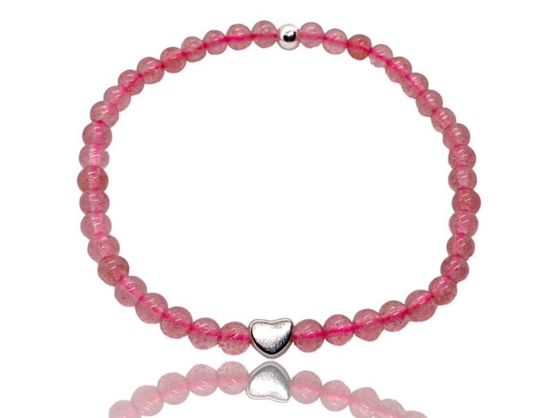 Steinfixx® Perlenarmband Edelstein Erdbeerquarz mit 925 Silberperle und Herz incl. Geschenkbox (4 oder 6 mm, Größe M, 1-tlg., Heilsteine, für Lebensfreude), Energieschmuck aus der Natur Handmade in Germany von Steinfixx®