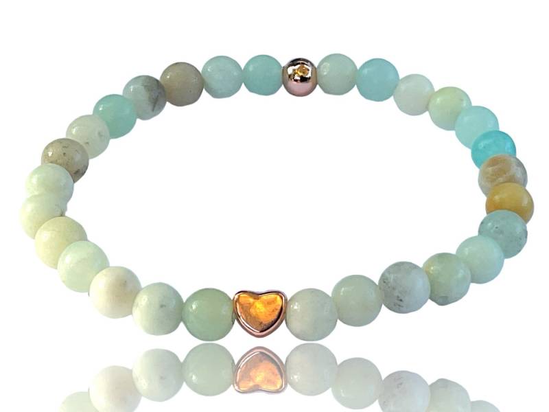 Steinfixx® Perlenarmband Edelstein Perlenarmband aus buntem Amazonit rosèvergoldet (rosègold plattierte Elemente, 1-tlg., Energieschmuck, in edler Geschenkbox), mit Liebe Handmade in Germany, Natursteinperlen von Steinfixx®