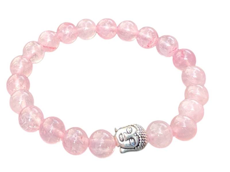 Steinfixx® Perlenarmband 100 % Rosenquarz mit versilbertem Buddha (8mm Perlen, Umfang 18cm, 1-tlg., Ruhe, Achtsamkeit, innere Stärke), Handgefertigt in Deutschland, mit edler Magnet-Geschenkbox von Steinfixx®