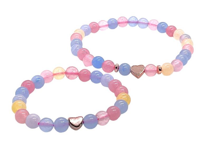 Steinfixx® Perlenarmband Edelsteinarmband aus Morganit mit 14k rosèvergoldeten Elementen (Einzelarmband 1-tlg. oder als Set Mama und Tochter, 2-tlg., incl. Geschenkbox, Handmade in Germany), Der Engelsstein, Symbol der Liebe - 18cm oder 14 cm - von Steinfixx®