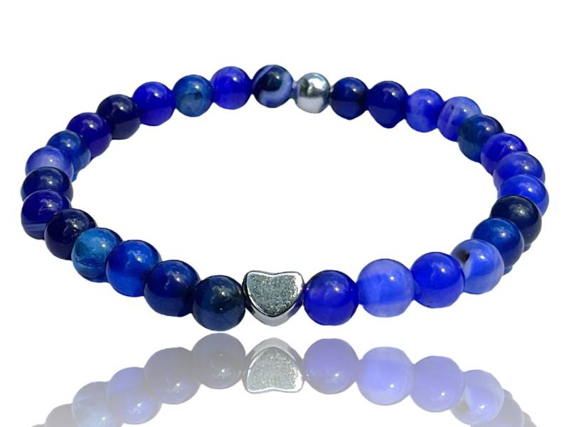 Steinfixx® Perlenarmband Edelsteinarmband aus royalblauem Achat mit 925 Silberperle und Herz (Heilstein Energiearmband, 1-tlg., Immunsystem und Abwehrkraft), Handmade in Germany, inclusive edler Gescchenkbox von Steinfixx®