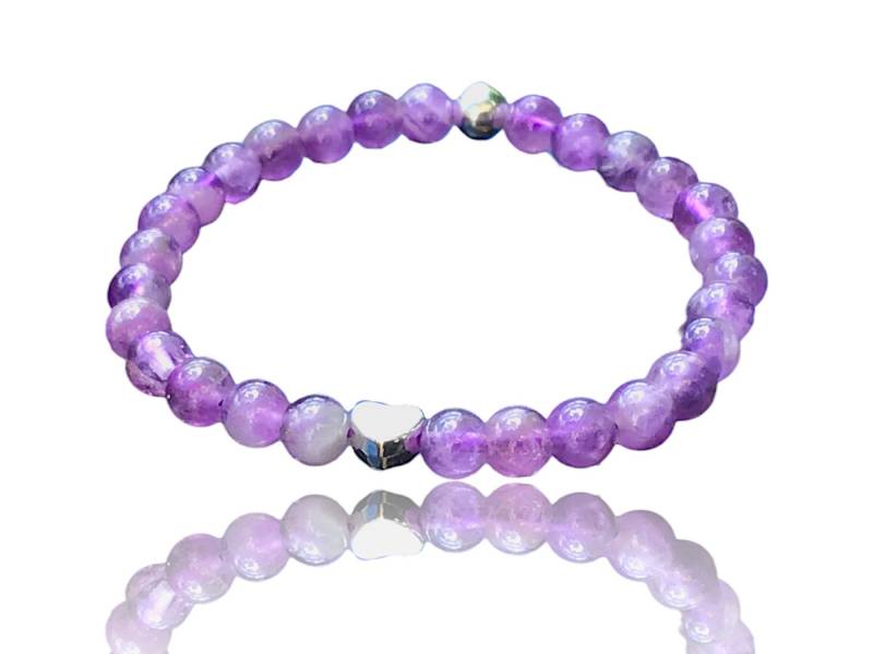 Steinfixx® Perlenarmband Elegantes Perlenarmband Amethyst mit 925 Silberperle (entzückendes, versilbertes Edelstahlherzchen, 1-tlg., Handgemachter Energieschmuck aus Deutschland), Silberschmuck zu jedem Anlass, Reinigung und Kraft, mit Geschenkbox von Steinfixx®