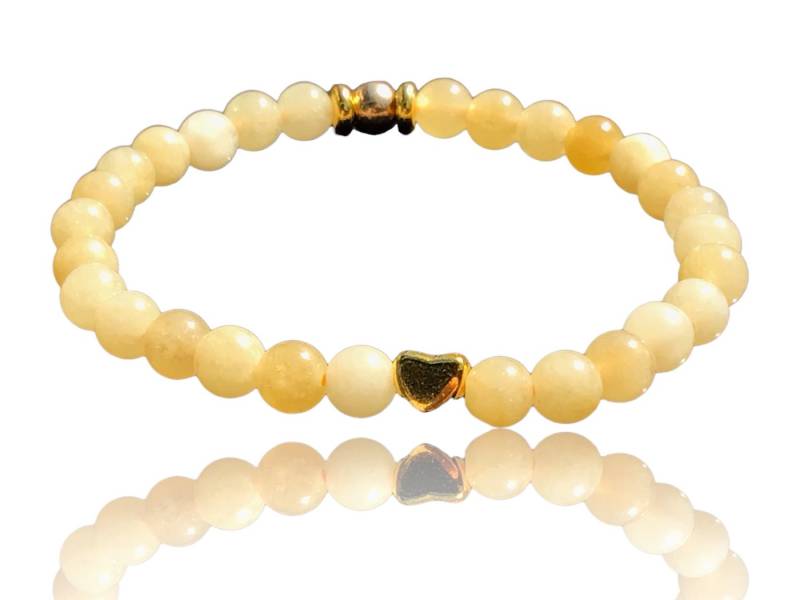 Steinfixx® Perlenarmband Elegantes Topas Perlen Armband mit vergoldeten Elementen (Perle und Herzchen, erhellt Ihren Alltag, Handmade), Glück und Freude - inclusive edler Geschenkbox von Steinfixx®