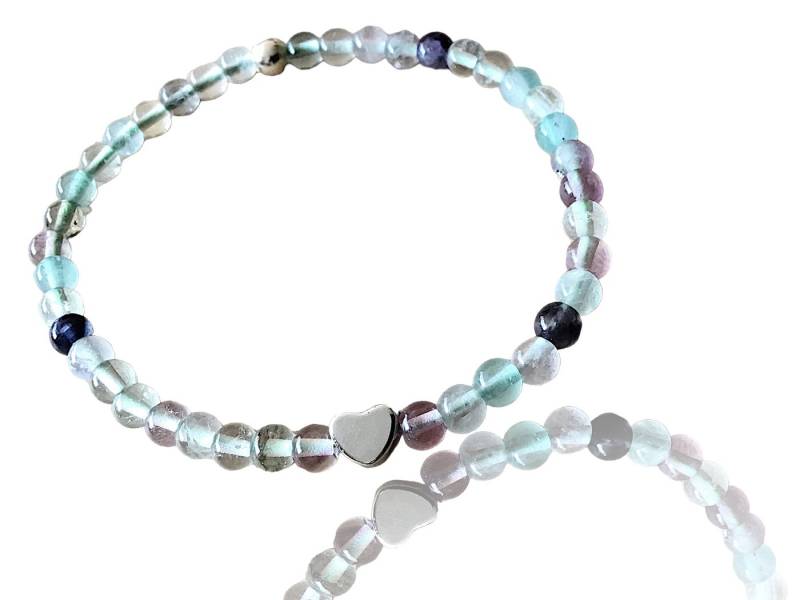 Steinfixx® Perlenarmband Fluorit Perlenarmband 925 Silberperle incl. Geschenkbox (Handarbeit aus Deutschland, 1-tlg., mit versilbertem Herzchen), regt den Stoffwechsel an, gut fürs Selbstvertrauen von Steinfixx®