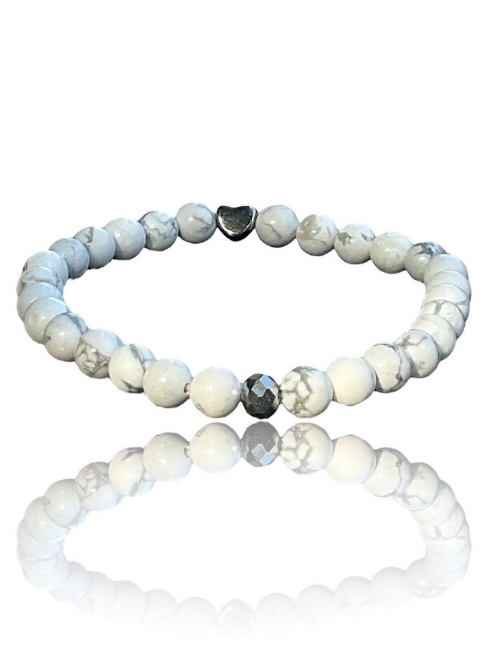 Steinfixx® Perlenarmband Magnesit mit feuerpolierter Kristallperle und Edelstahlherz (Größe der Perlen 4-6 mm, inclusive edler Geschenkbox, Länge 18 cm Größe M), Entschlackung und Diät von Steinfixx®