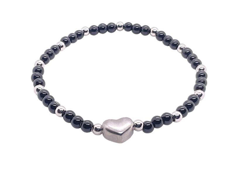 Steinfixx® Perlenarmband Obsidian Armband 4mm mit Edelstahlherz und Geschenkbox (mit 12 Edelstahlperlen je 4mm, 1-tlg., Schutzstein), Inclusive edler Geschenkbox mit Magnetverschluss und Edelsteinkarte von Steinfixx®