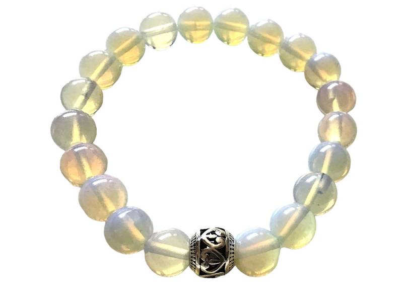 Steinfixx® Perlenarmband Opalglas 10mm mit Vintage Perle aus Edelstahl - Handmade (Edel und elegant, 1-tlg., incl. edler Steinfixx Geschenkbox), Edelsteinarmband Opalith von Steinfixx®