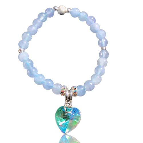 Steinfixx® - Aquamarin Perlenarmband mit Angel-Aura Herz und 925 Silberperlen - Hochwertiges Edelsteinarmband handgefertigt inclusive edler Geschenkbox von Steinfixx