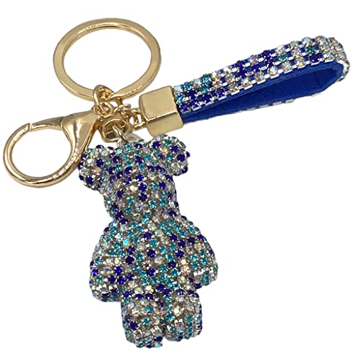 Steinfixx® Edler Glitzerbär Schlüsselanhänger mit Ring und Lederschlaufe | luxuriöses Geschenk | Cartoon | Strass (Blau) von Steinfixx