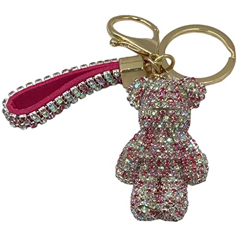 Steinfixx® Edler Glitzerbär Schlüsselanhänger mit Ring und Lederschlaufe | luxuriöses Geschenk | Cartoon | Strass (Pink-weiß) von Steinfixx