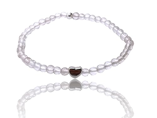 Steinfixx Bergkristall Edelstein Armband mit 925 Silberperle und versilbertem Herzchen inclusive edler Geschenkbox - Perlenarmband (Perlen 4 mm) von Steinfixx