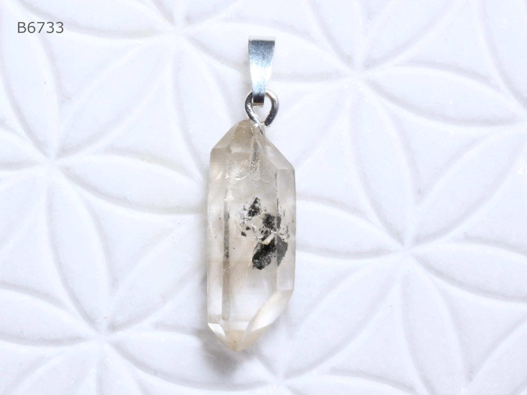 Bergkristall-Anhänger Mit Bitumen | Doppelender-Kristall Schlaufe Aus 925 Silber von SteinkraftShop