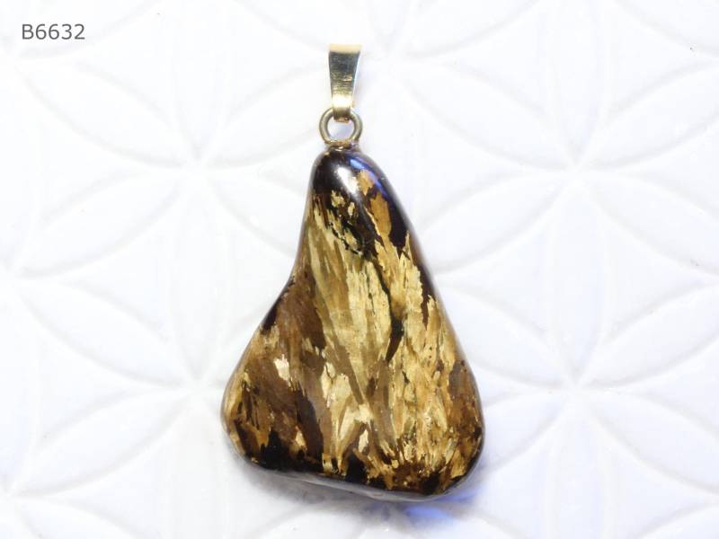 Bronzit-Anhänger | Trommelstein Mit Schlaufe Aus Vergoldetem 925 Silber Bronzit-Anhänger | Trommelstein Mit Schlaufe Aus Vergoldetem 925 Silber von SteinkraftShop