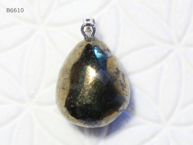 Chalkopyrit-Anhänger | Trommelstein Mit Schlaufe Aus 925 Silber Apachengold von SteinkraftShop