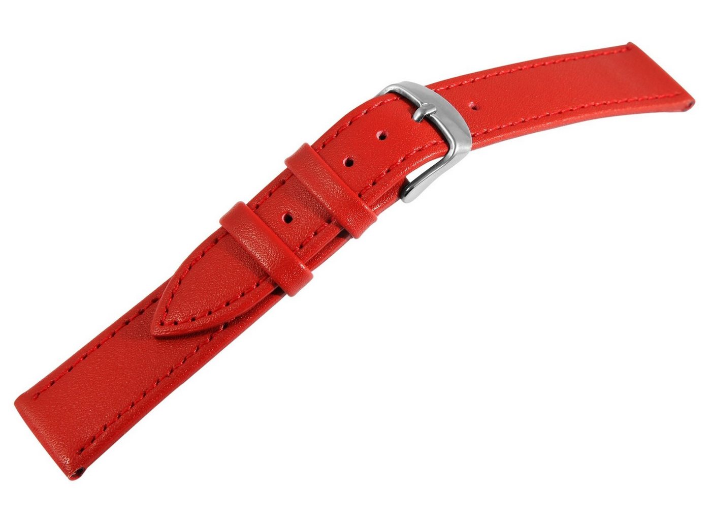Steinmeister Uhrenarmband LB0030 Echtlederarmband rot, rote Naht silberfarbene Dornschließe von Steinmeister