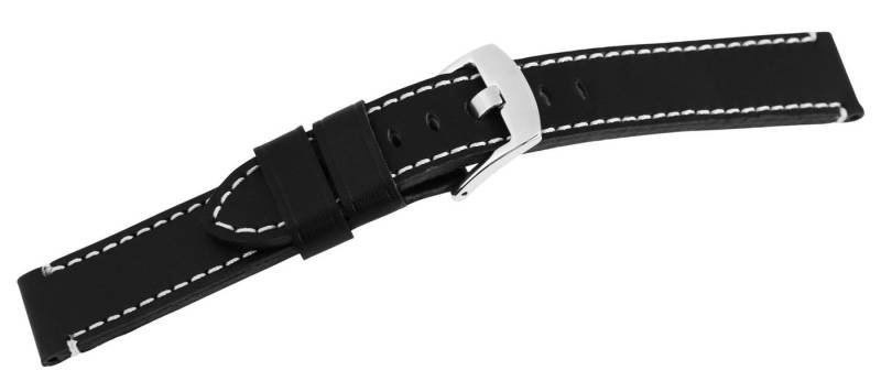 Steinmeister Uhrenarmband LB0038 Echtleder-Uhrenarmband, schwarz, weiße Naht, 18 mm - 24 mm, Herren ErsatzArmband von Steinmeister