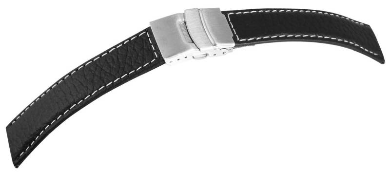 Steinmeister Uhrenarmband LB0064 Echtleder-Uhrenarmband schwarz weiße Naht Faltschließe 18, Herren ErsatzArmband von Steinmeister
