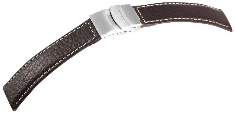 STEINMEISTER Uhrenarmband LB0065 Echtleder-Uhrenarmband braun weiße Naht Faltschließe 18 mm, Herren ErsatzArmband von STEINMEISTER
