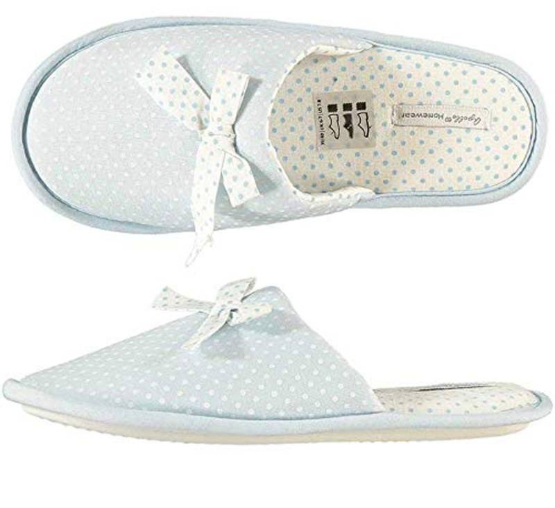 Steinnacher Bärbel Damen Pantoffel Hauschuhe blau gepunktet mit Schleife Pantoffel von Steinnacher Bärbel