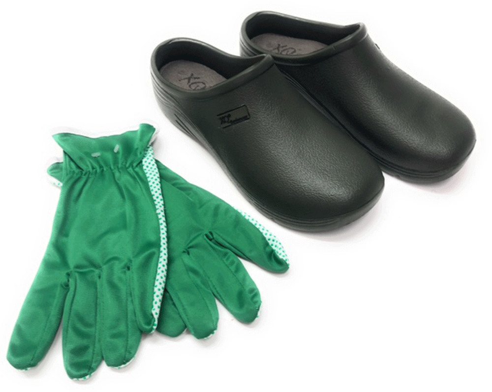 Steinnacher Bärbel Herren Clogs grün mit Gartenhandschuhen Gr. 42 Clog von Steinnacher Bärbel