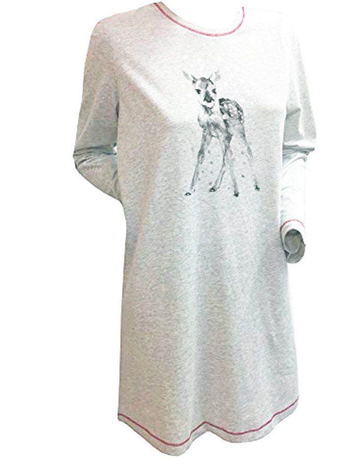 Steinnacher Bärbel Nachthemd Damen Big-Shirt Fairy Tale Soft Grey Melange Rehkitzmotiv von Steinnacher Bärbel