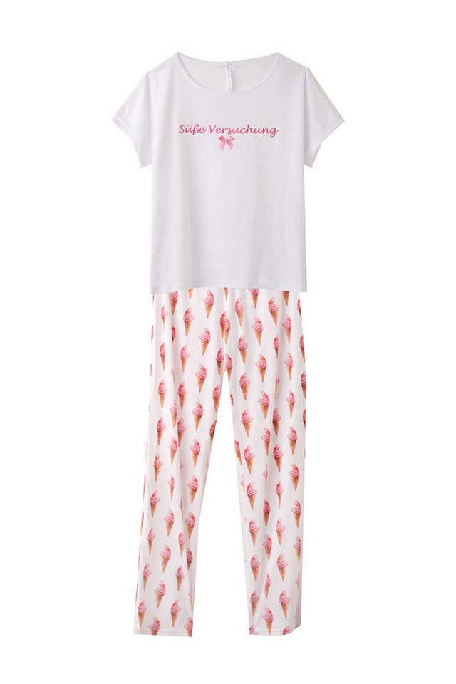 Steinnacher Bärbel Schlafanzug Louis&Louisa Damen Pyjama Basic Süße Versuchung Weiß allover von Steinnacher Bärbel