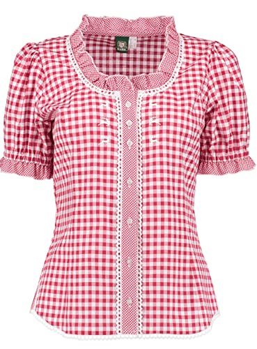 Steinnacher Orbis Damen Trachtenbluse 1/2 Arm rot kariert mit Rüschen (as3, Numeric, Numeric_42, Regular, Regular) von Steinnacher