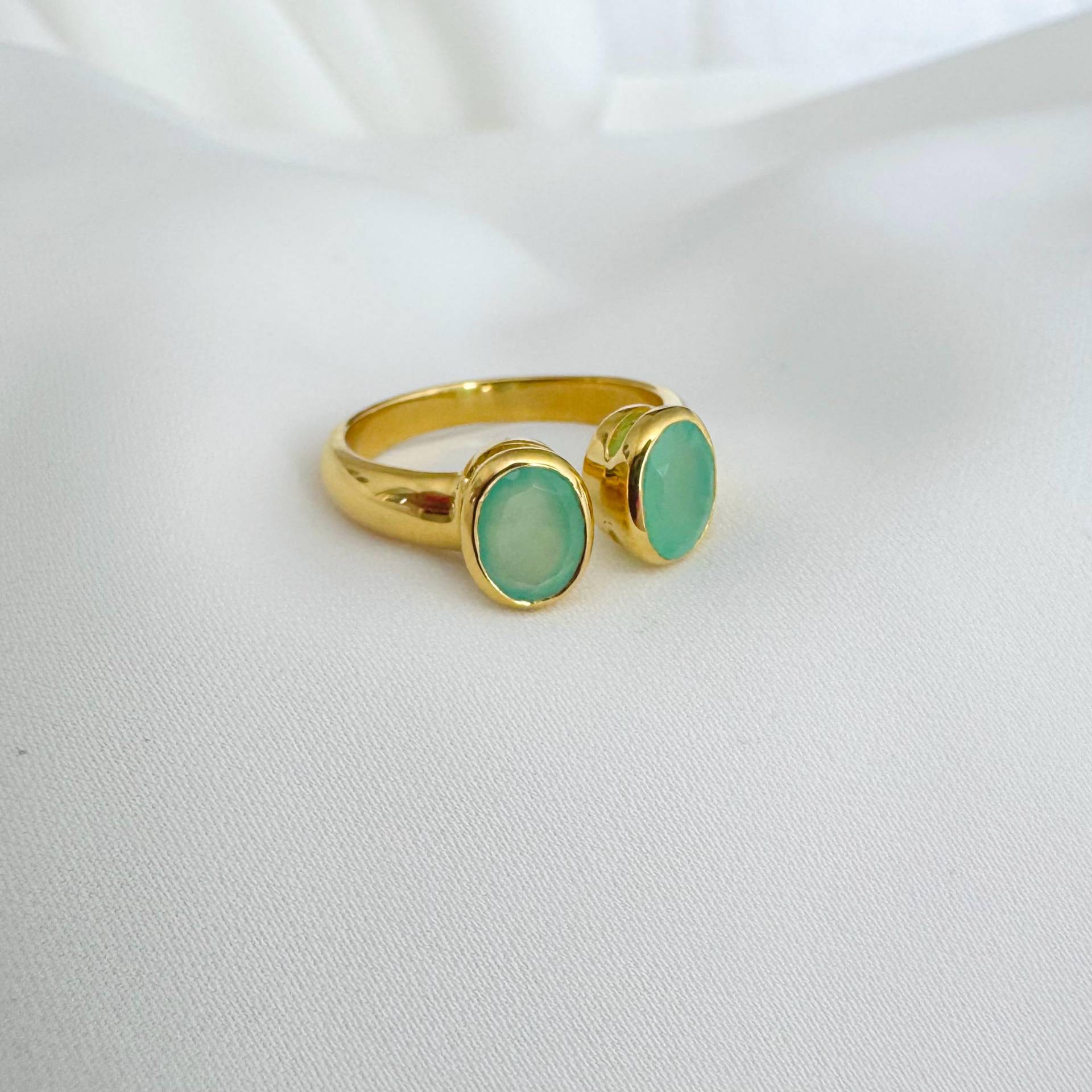 Chrysopras Ring 925 Sterling Silber Goldplattiert von SteinschmuckWeltShop