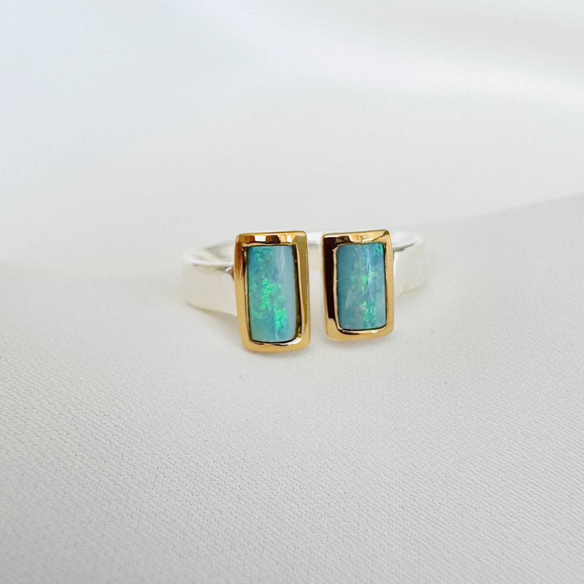 Edel Opal Ring 925 Sterling Silber/Teilvergoldet von SteinschmuckWeltShop