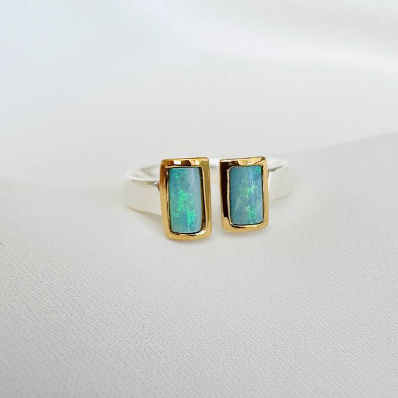 Edel Opal Ring 925 Sterling Silber/Teilvergoldet von SteinschmuckWeltShop