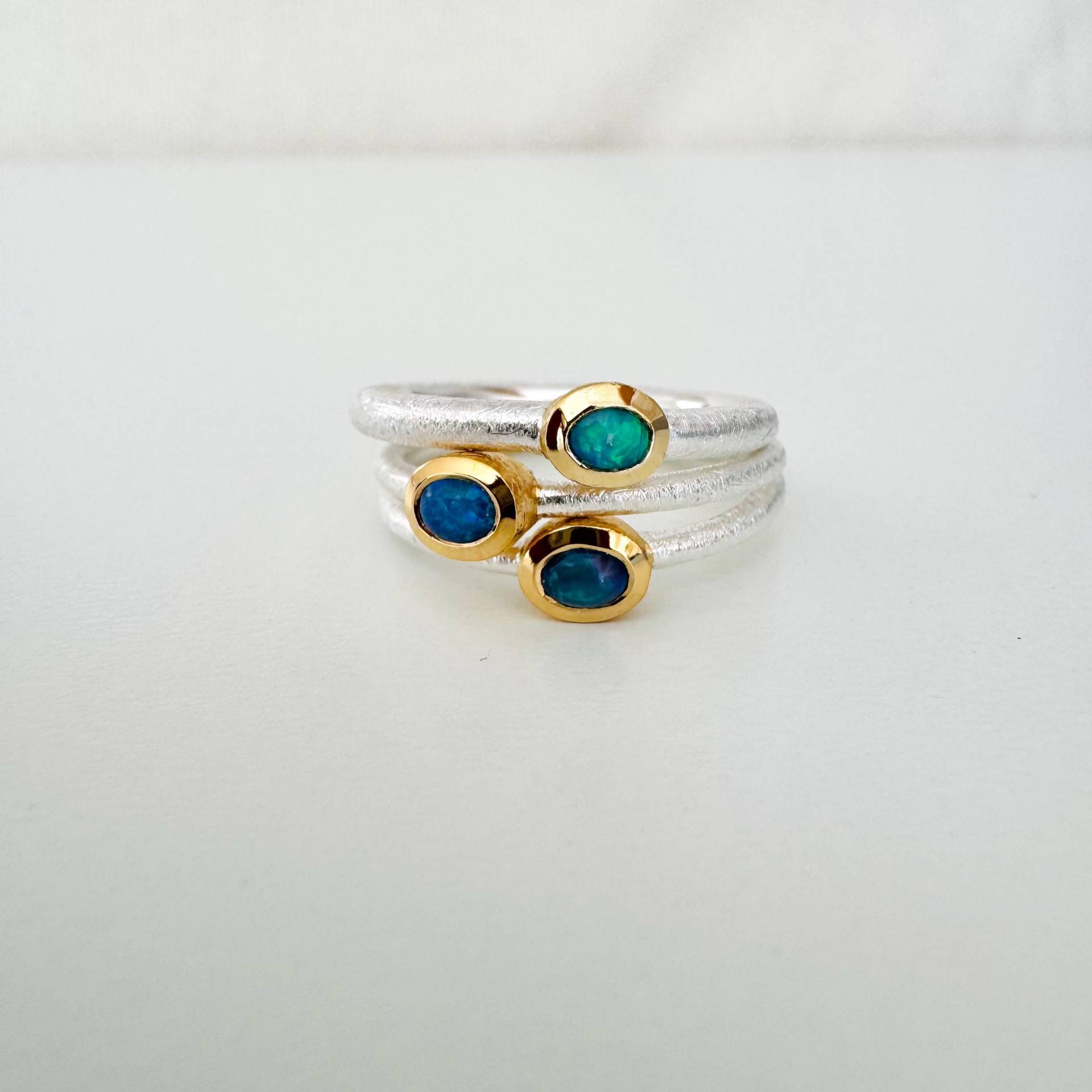 Opal Ring Im Bicolor Look 925 Sterling Silber/Teilvergoldet von SteinschmuckWeltShop