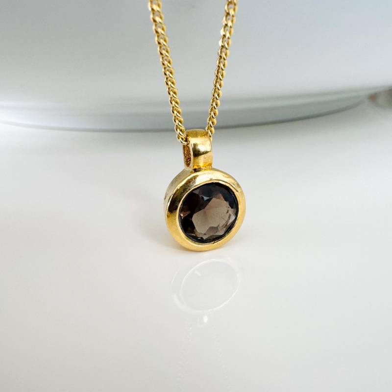 Rauchquarz Anhänger 925 Sterling Silber Goldplattiert von SteinschmuckWeltShop