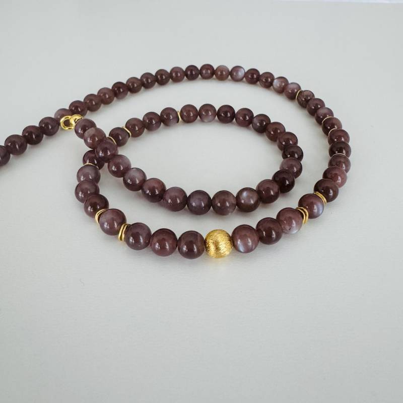 Schoko Mondstein Kette 925 Sterling Silber Vergoldet von SteinschmuckWeltShop