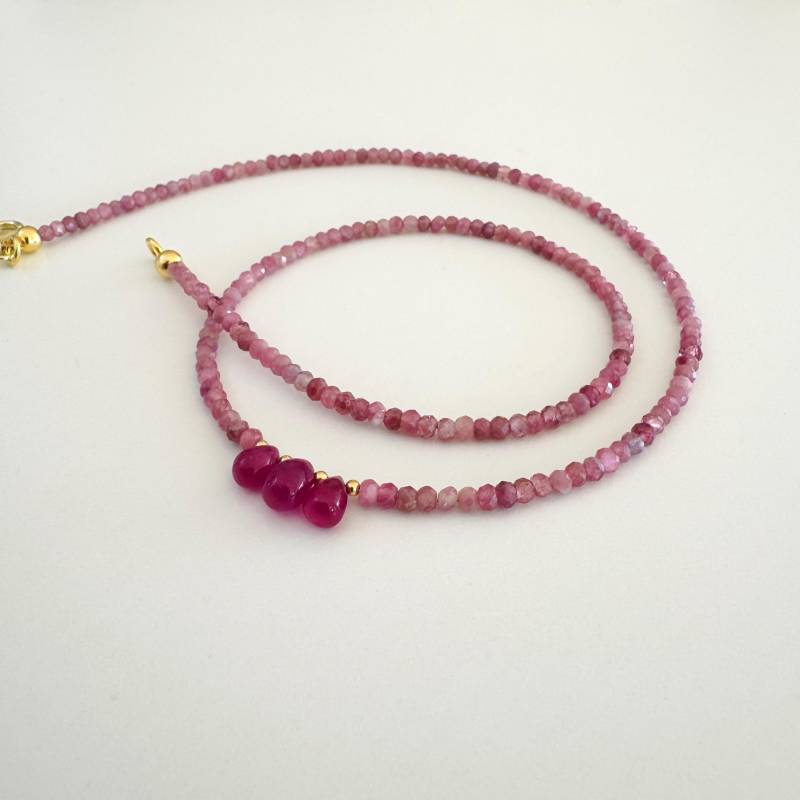 Turmalinkette Mit Rubintropfen 925 Sterling Silber Vergoldet von SteinschmuckWeltShop