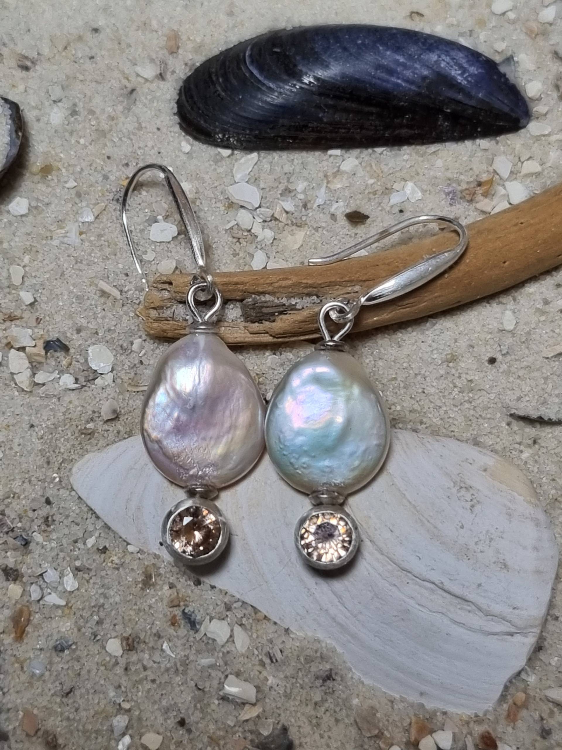 Perlenohrhänger Mit Zirkon, Silber 925, Unikat Perlenohrhänger Mit Zirkon, Silber 925, Unikat von Steinschmuckwelt
