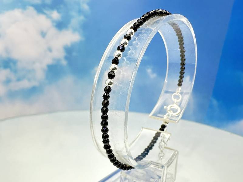 Armband Schwarzer Spinell Facettiert Silber von SteinzauberShop