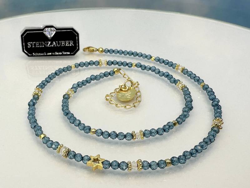 Kette Blauer Und Weißer Topas Facettiert Gold 925 Silber von SteinzauberShop