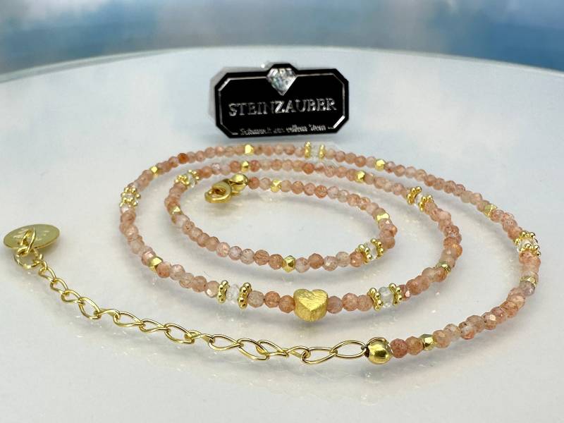 Kette Sonnenstein, Facettiert Hart-Gold Auflage 925 Silber von SteinzauberShop